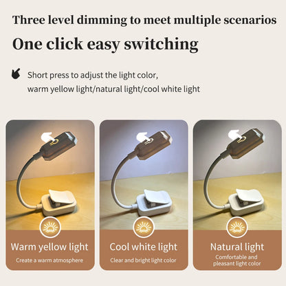 Rechargeable LED Clip-On Desk Lamp with Eye Protection - Adjustable 3-Color Lighting for Study and Reading