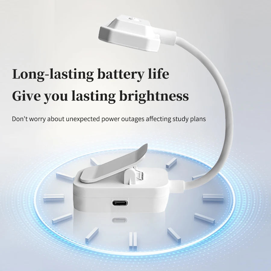 Rechargeable LED Clip-On Desk Lamp with Eye Protection - Adjustable 3-Color Lighting for Study and Reading
